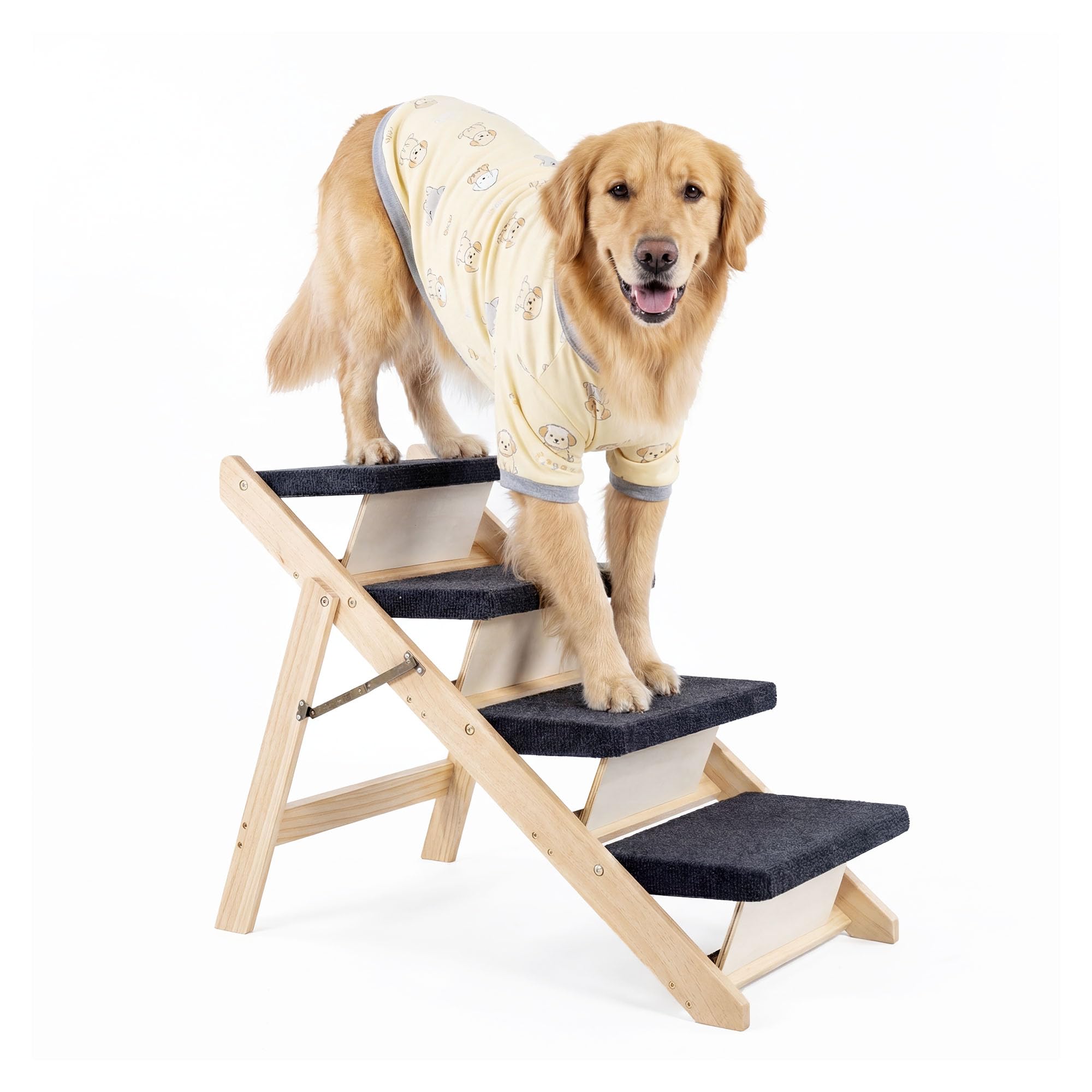 MEWANG Wood Pet Stairs & Ramp for Small/Medium Dogs and Cats, Aging Pets – 3-in-1 Foldable, Portable, Non-Slip Pet Ladder for Tall Beds, Couches,Cars–Holds Up to 220 lbs (31.5" L x 17.2" W x 25.0" H)