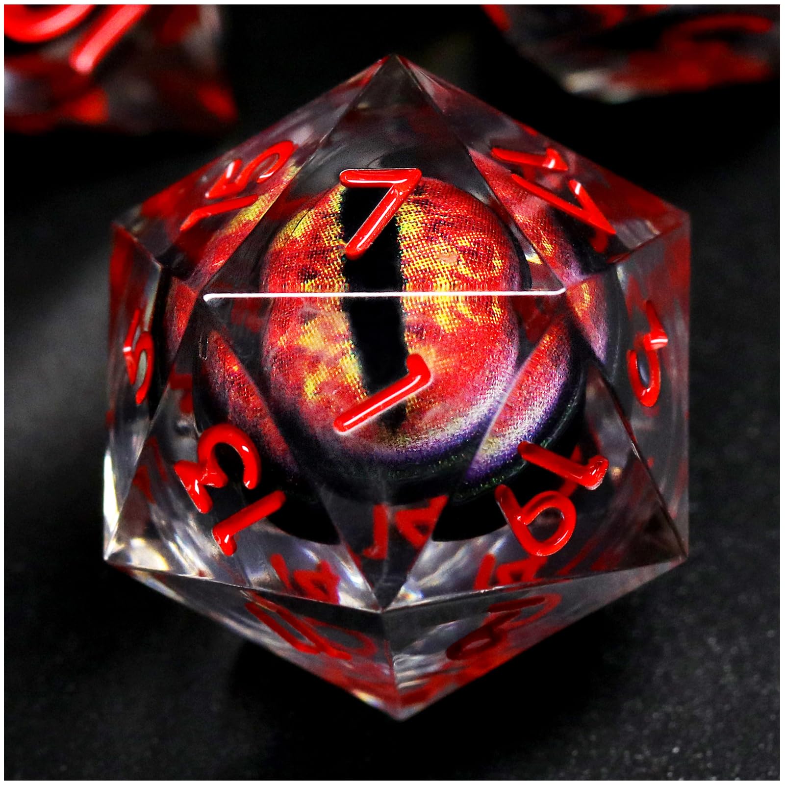 FONVGOGO Liquid Core DND Dice, Dragon Eye Dice Set D and D Sharp Edge Resin Dungeons and Dragons Dice Polyhedral Beholder's Ttrpg Die Role Playing RPG D and D Dice (Red)
