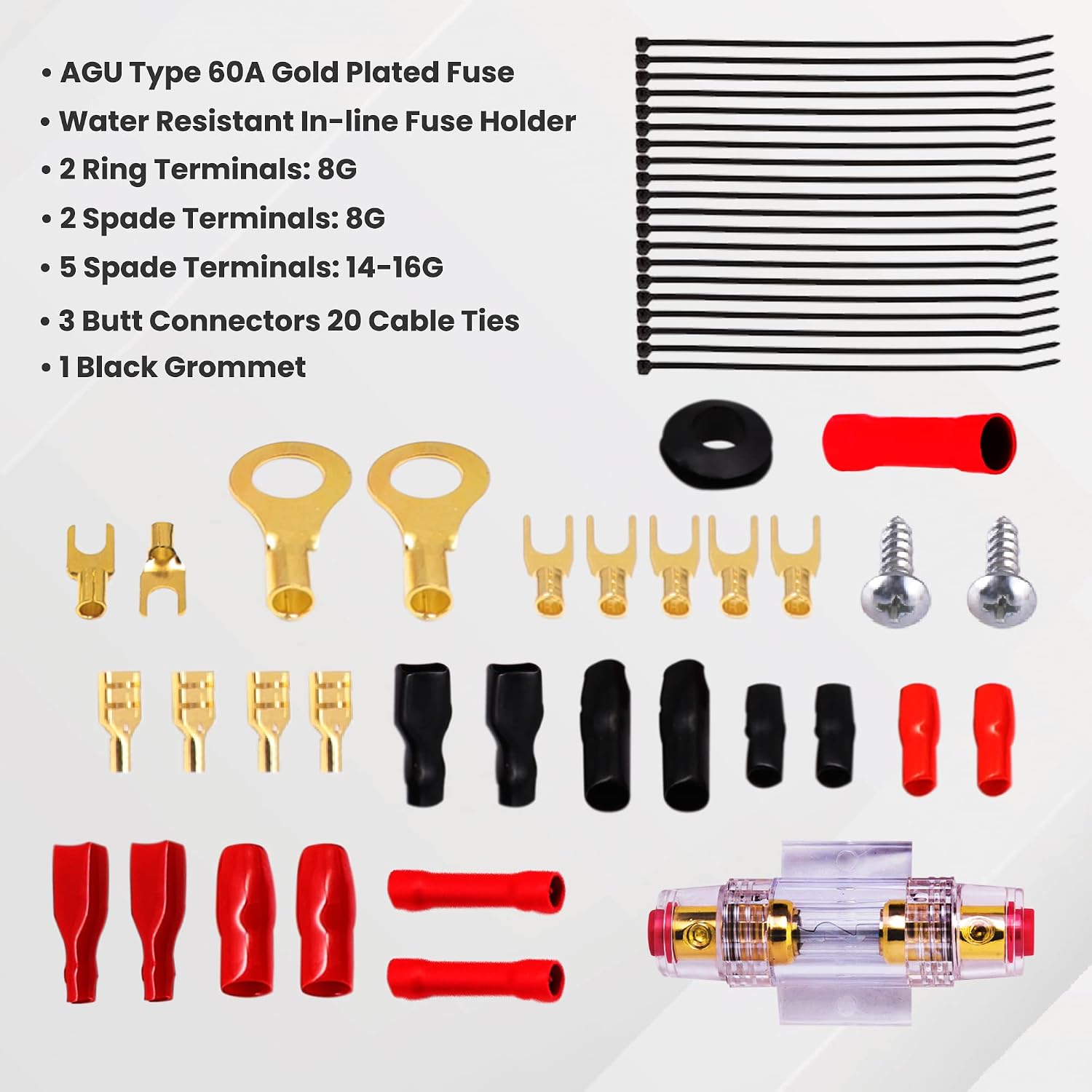 Pyle Car Audio Wiring Kit - 20ft 8 Gauge Power Wire 1000 Watt Amplifier Hookup for Battery Head Unit & Stereo Speaker Installation Sound System - Marine Grade Cable Wired & Gold Plated Fuse PLMRAKT8