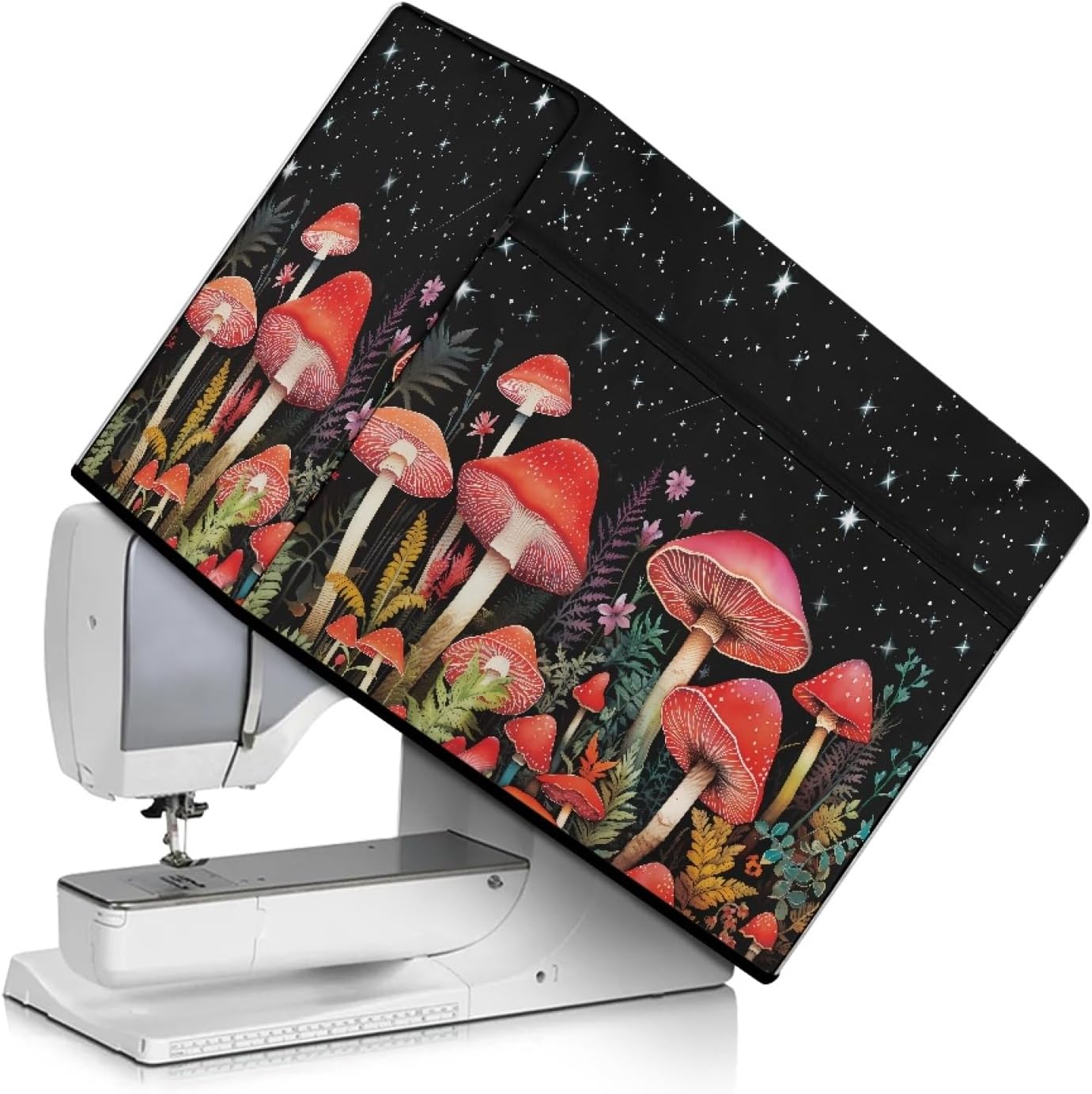 GLENLCWE Red Mushroom Dust Cover for Sewing Machine,Mushroom Protective Cover Sewing Machine Cover for Women with Zipper Pocket and Top Handle,Sewing Accessories for Home