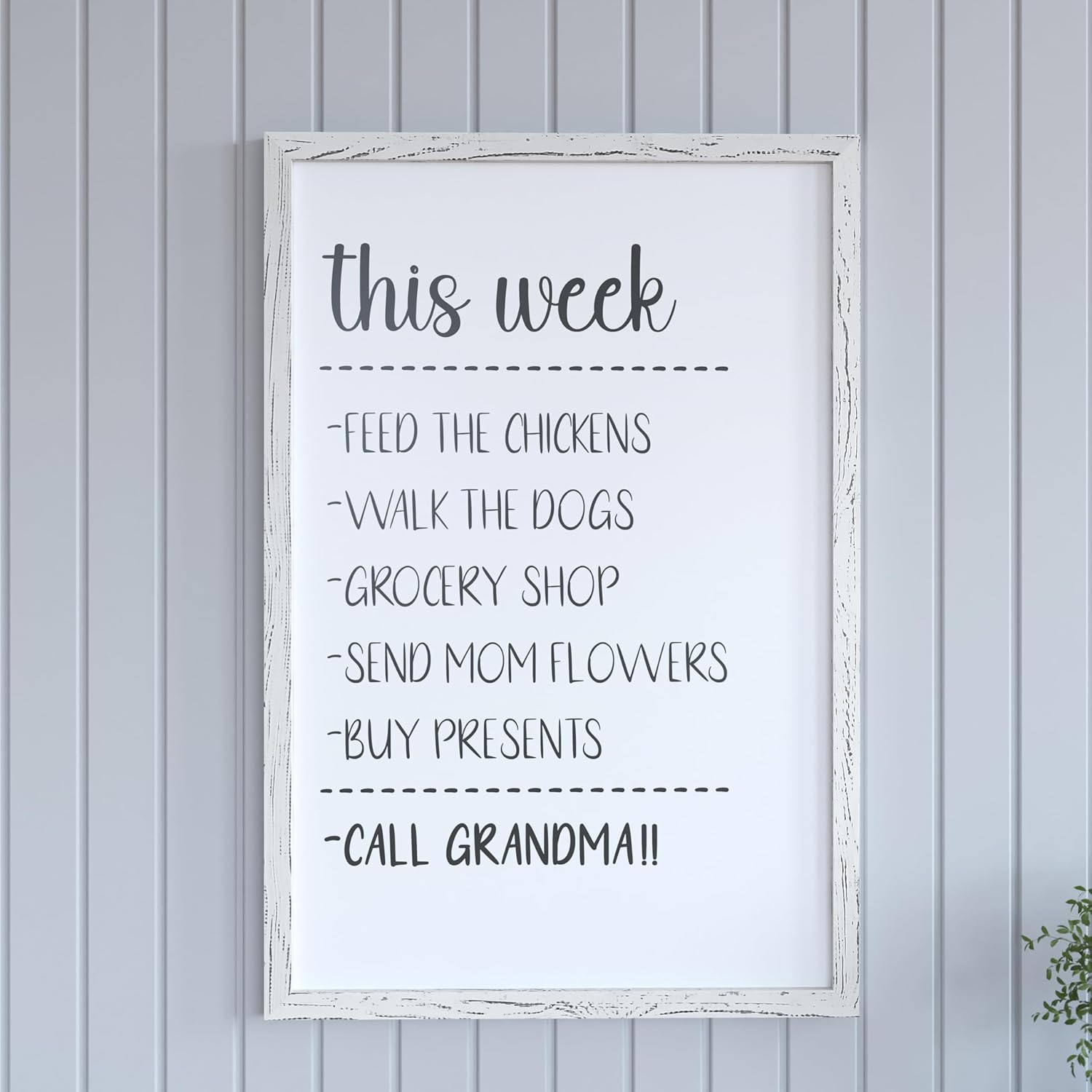HBCY Creations Wall Mount Whitewashed White Board - 24"x36" - Dry Erase Marker, 4 Magnets, Eraser - Wood Frame - for Kitchen, Classrooms, Restaurant Menus and More!
