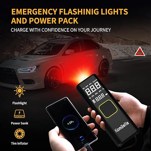 Miniatura 4 de Inflador de neumáticos Compresor de aire portátil para automóvil, inflado 2 veces más rápido con batería de 8000 mAh y cable de CC, bomba de