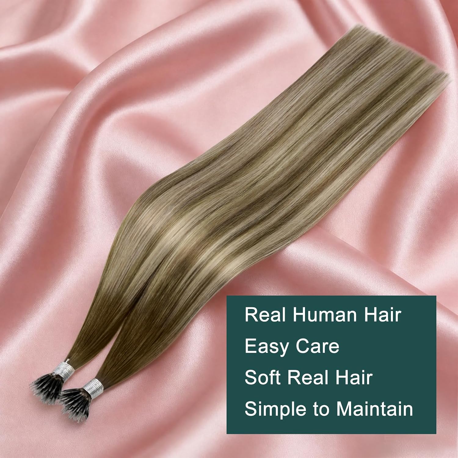 Easyouth Nano Extensions Human Hair Ombre Brown 24 Inch 50G Nano ring Hair Extensions Real Human Hair Dark Brown Balayage Blonde Nano Hair Extension Real Human Hair Long Straight Natural Hair 50S