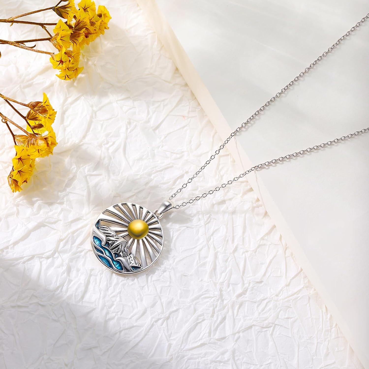 Natural Necklace for Women 925 Sterling Silver Mountain/Wave Pendant Necklace Nature Jewelry Gift for Women - Image 3