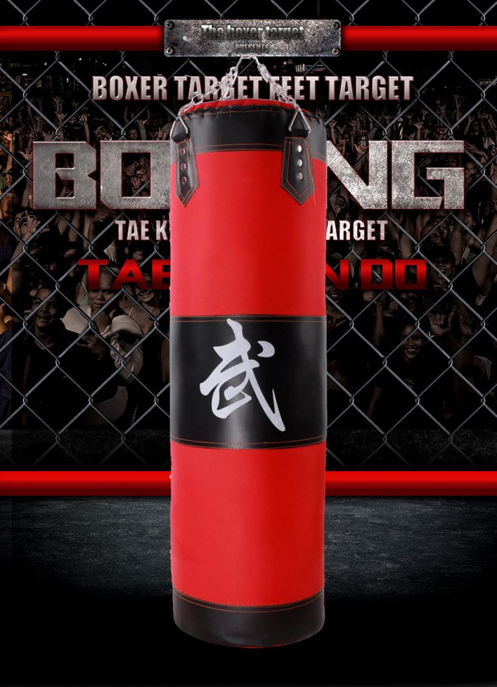 Siqi Sacco da Boxe Vuoto, Sacco da Boxe da soffitto con Catena in Acciaio, Gancio di prolunga, Fibbia di Sicurezza e Bende da Boxe, Sacco di Sabbia Appeso per Allenamento Fitness e palestra-120cm