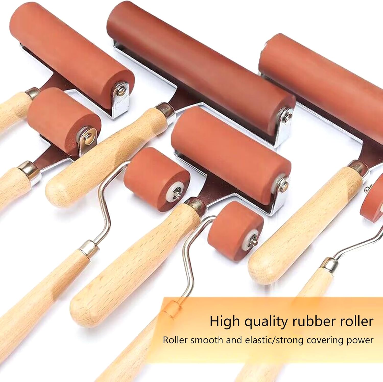 1/3Pcs Rubber Brayer Rollers for Crafting, Wood Handle Rubber Rollers for Printmaking, Wallpaper Roller Painting Tool Craft Brayers