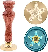 Carimbo de lacre de cera com padrão de estrela do mar Carimbo de lacre de latão removível com alça de madeira para presente de convite de casamento, envelopes, cartão de felicitações