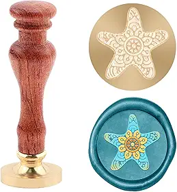 Carimbo de lacre de cera com padrão de estrela do mar Carimbo de lacre de latão removível com alça de madeira para presente de convite de casamento, envelopes, cartão de felicitações