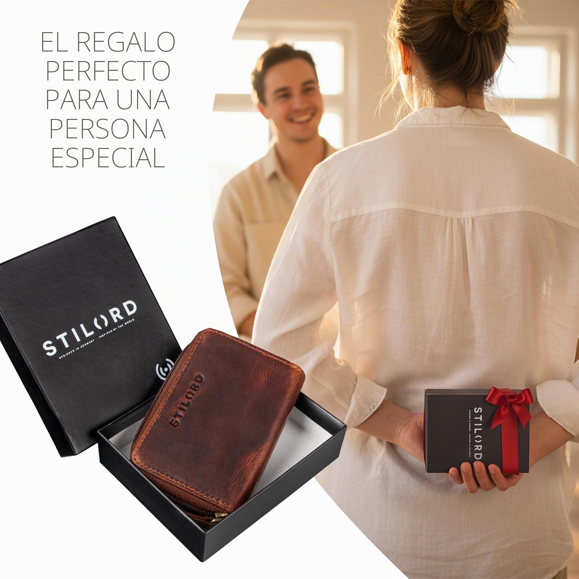 STILORD 'Luxor' Premium Cartera de Cuero para Hombre y Mujer Pequeño - Cartera de Cuero para Hombres y Mujeres con Protección RFID - Billetero con Monedero, Color:Kara - Cognac