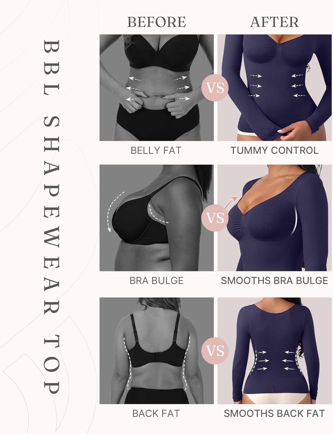 FeelinGirl Womens Shapewear Tummy Control Tops: Long Sleeve Compression Shirts for Women Slimming Body Shaper V Neck Shirt - Image 4