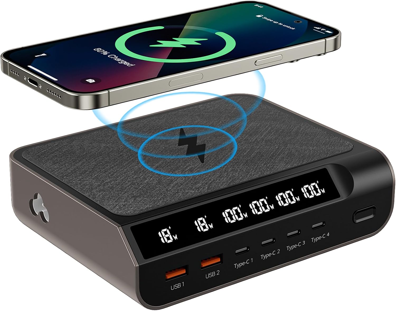 Compact 240W USB C GaN Charger - 6 Ports with Digital Display Screen, Fast Charging Multi-Port Station for Phones, Tablets, Laptops(Champagne Gold)