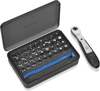 GreaTalent 37pc Mini Ratchet Wrench Screwdriver Bit Set with 1/4 inch S2 Steel Bits, 36-Tooth, Magnetic Bit Holder Quick Release, Low Profile 90 Degree Right Angle Offset Reversible Drive Handle
