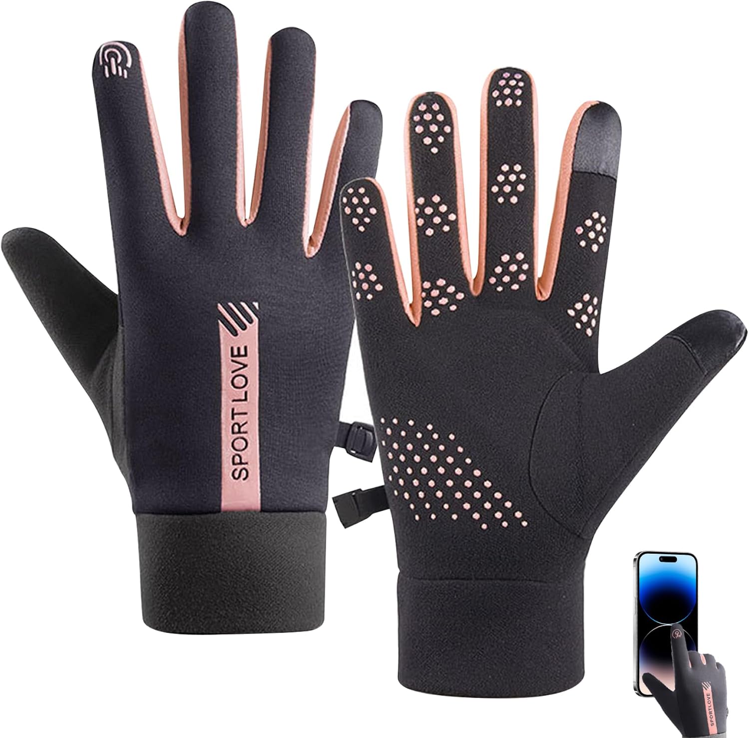 Biking Gloves 1 Pair Touchscreen Thermal Gloves Non-Slip Waterproof Windproof Stylish Fleece-Lined Winter for Sports, Grey for Women Thermal