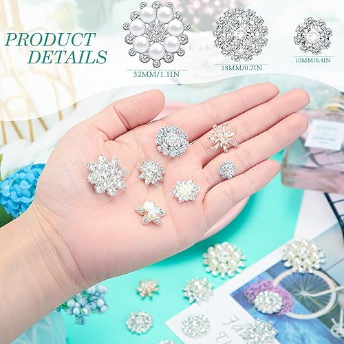 Miniatura 3 de Syhood 44 broches de diamantes de imitación de perlas de 11 estilos, botones de diamantes de imitación a granel, botones de perlas de imitación,