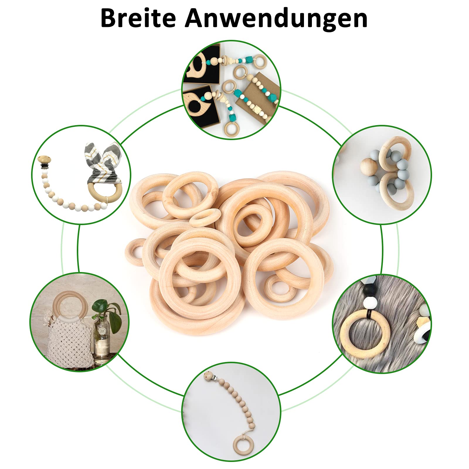 GOTRUST Holzringe 80 Stück - Makramee Ringe 20-55mm Für DIY Basteln