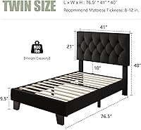 Vista 2 de Feonase Marco de cama de plataforma twin con cabecera capitoné con botones, cama tapizada de lino con soporte de listones de madera, no necesita