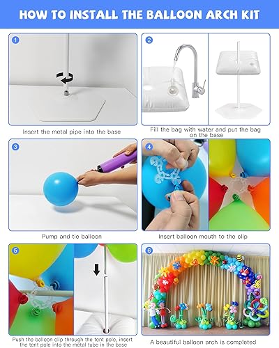 Miniatura 6 de TEKXYZ Kit de soporte para arco de globos, marco de arco de globos ajustable de 10 pies de ancho y 7.5 pies de alto, ideal para decoraciones de