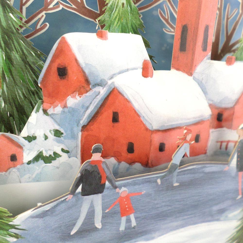 Ice Skating Family at Christmas 3D Pop Up Christmas Greeting Card by Alljoy Card XPOP017, 15cm x 15cm - Image 3