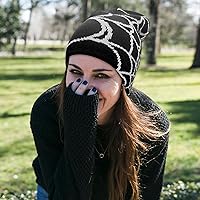 Vista 5 de Gorro de punto con orejas de gato para mujer, gorro de ganchillo con gorro de invierno a rayas, accesorios Y2K, gorros estilo gótico grunge