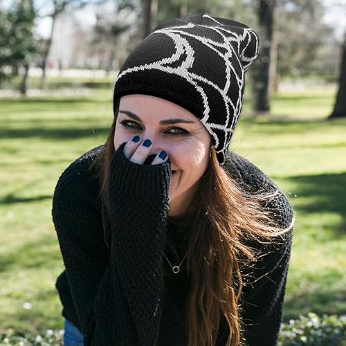 Miniatura 5 de Gorro de punto con orejas de gato para mujer, gorro de ganchillo con gorro de invierno a rayas, accesorios Y2K, gorros estilo gótico grunge