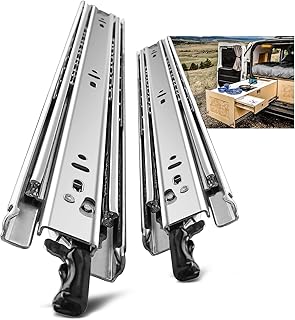 AOLISHENG 1 Pair Heavy Duty Drawer Slides with Lock 12 14 16 18 20 22 24 26 28 30 32 34 36 38 40 Inch 150 lb Load Capacity Side Mount Full Extension Ball Bearing Cabinet Locking Rail Tool Box Runner