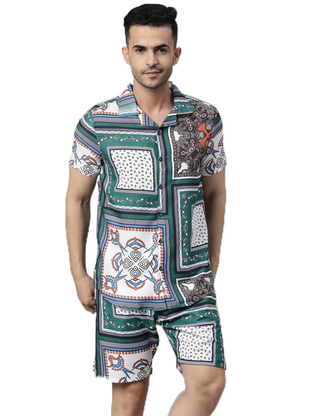 bushirt Men's 100% Rayon Cotton Digital Printed Casual Homewear Set Floral Night Suit-picture-16