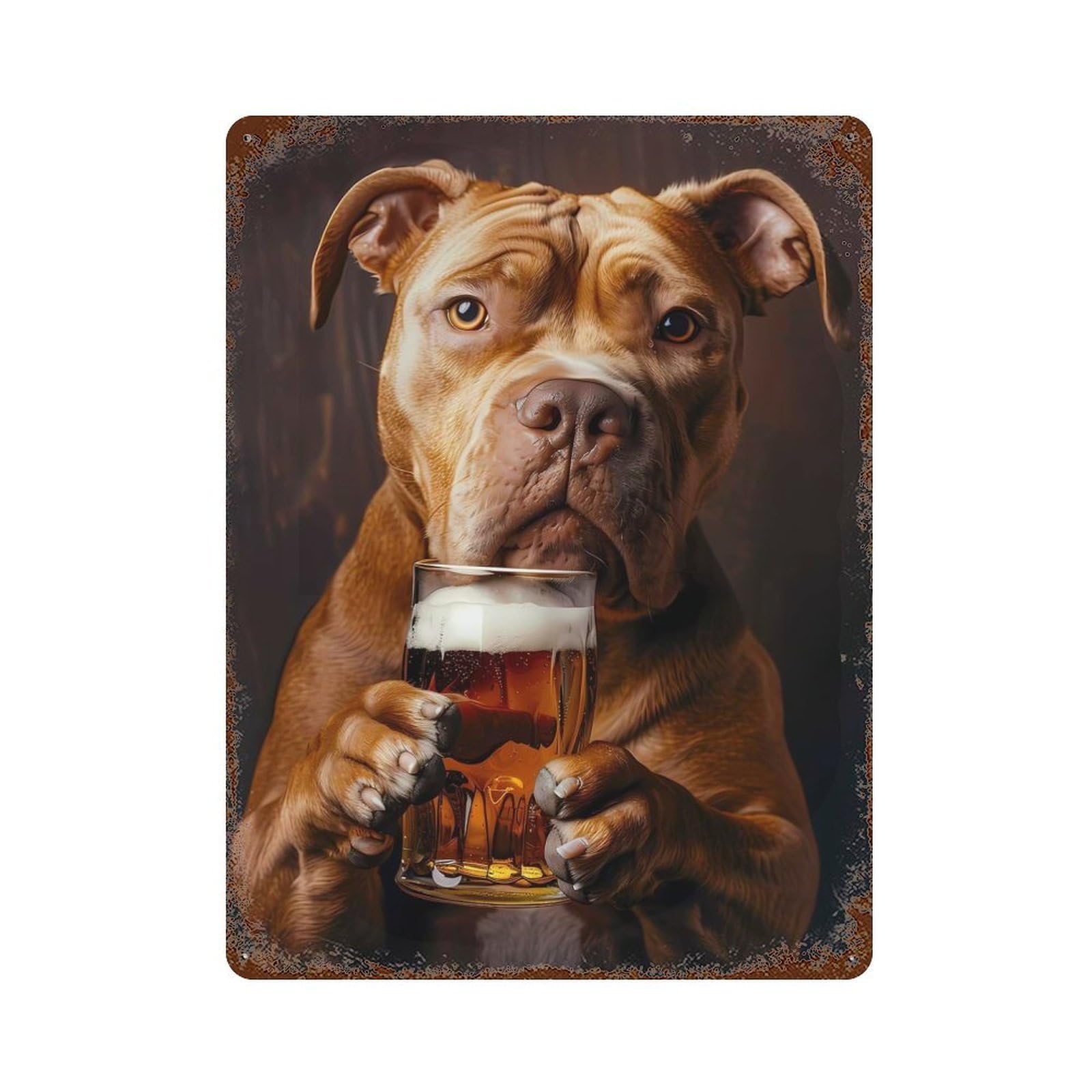 Pitbull Beer Rust Effect Tin Sign 15.7"x11.8", Industrial Home Decor for Garage, Bar And Workshop Decor