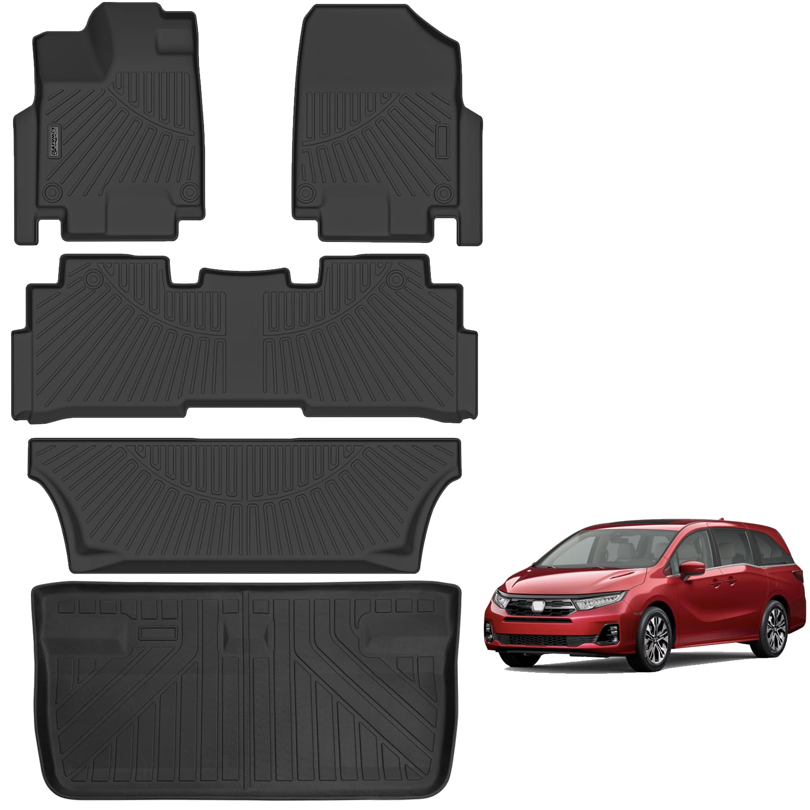LJWAITO Floor Liners & Cargo Liners & Backrest Mat for 2016-2025 2026 Dodge Durango 6 Seats-2 Row Bucket Seat，TPE All Weather Protection Car Floor Mats with Trunk Mat Covering The Backrest — view 11