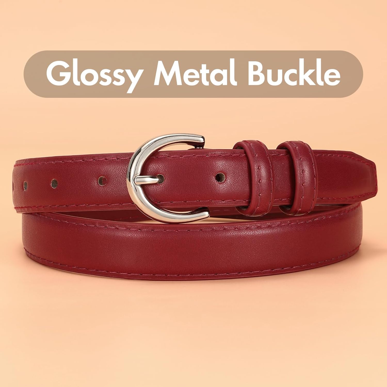 SANSTHS Women Leather Belt for Jeans Pants Fashion Ladies Skinny Belt for Dresses Thin Belt with Single Prong Buckle - Image 3