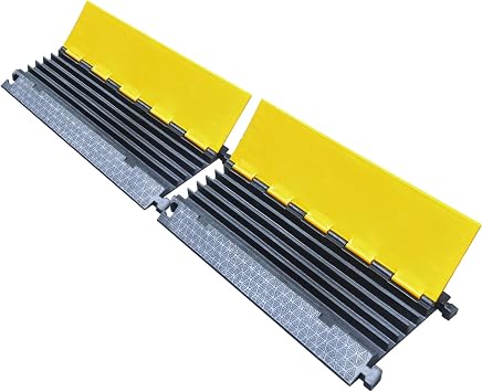 Rubber Cable Protector Ramp, Heavy Floor Cable Wire Cord Cover Speed Bumps 22000Lbs Load Capacity, Driveway Hose Cable Ramp Protective Cover for Indoor and Outdoor 5-Channel x 2Pcs