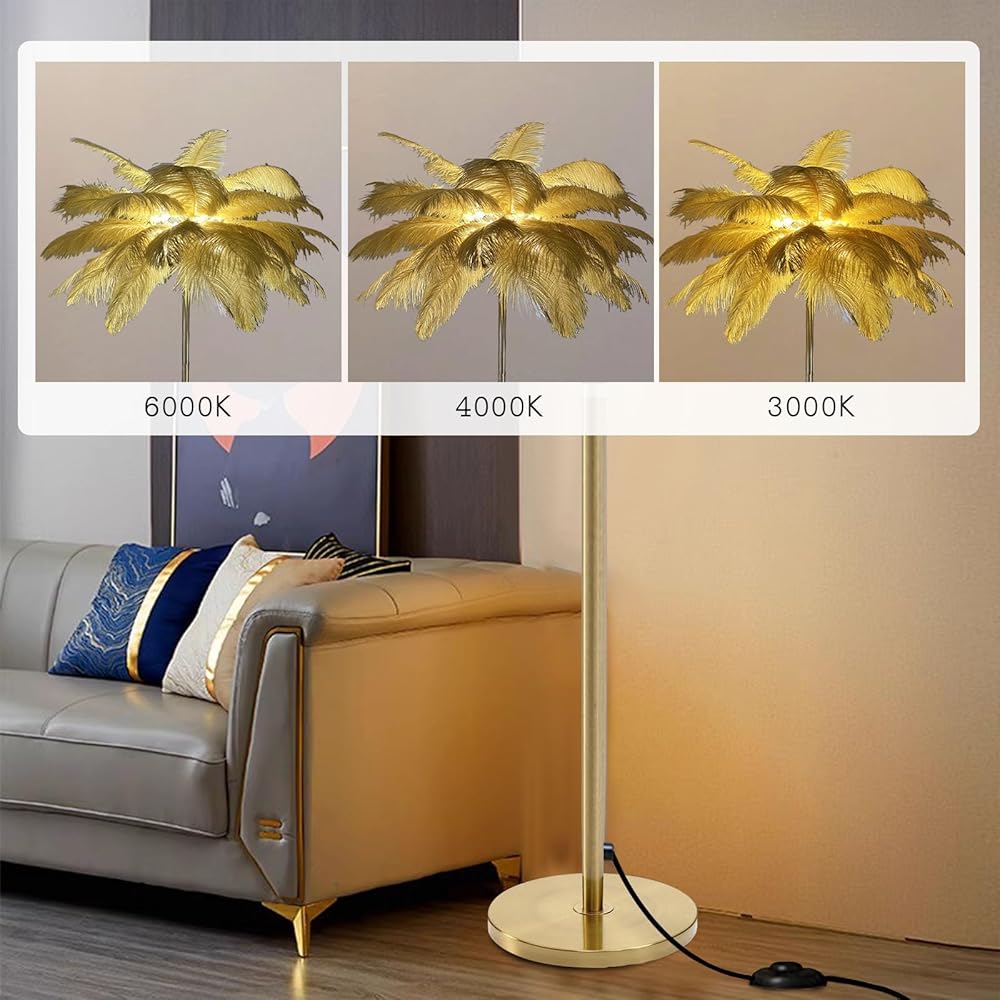 MECTISASU Romantic Ostrich Feather Floor Lamp Luxury Resin Ostrich Feather LED Modern LED - View #6