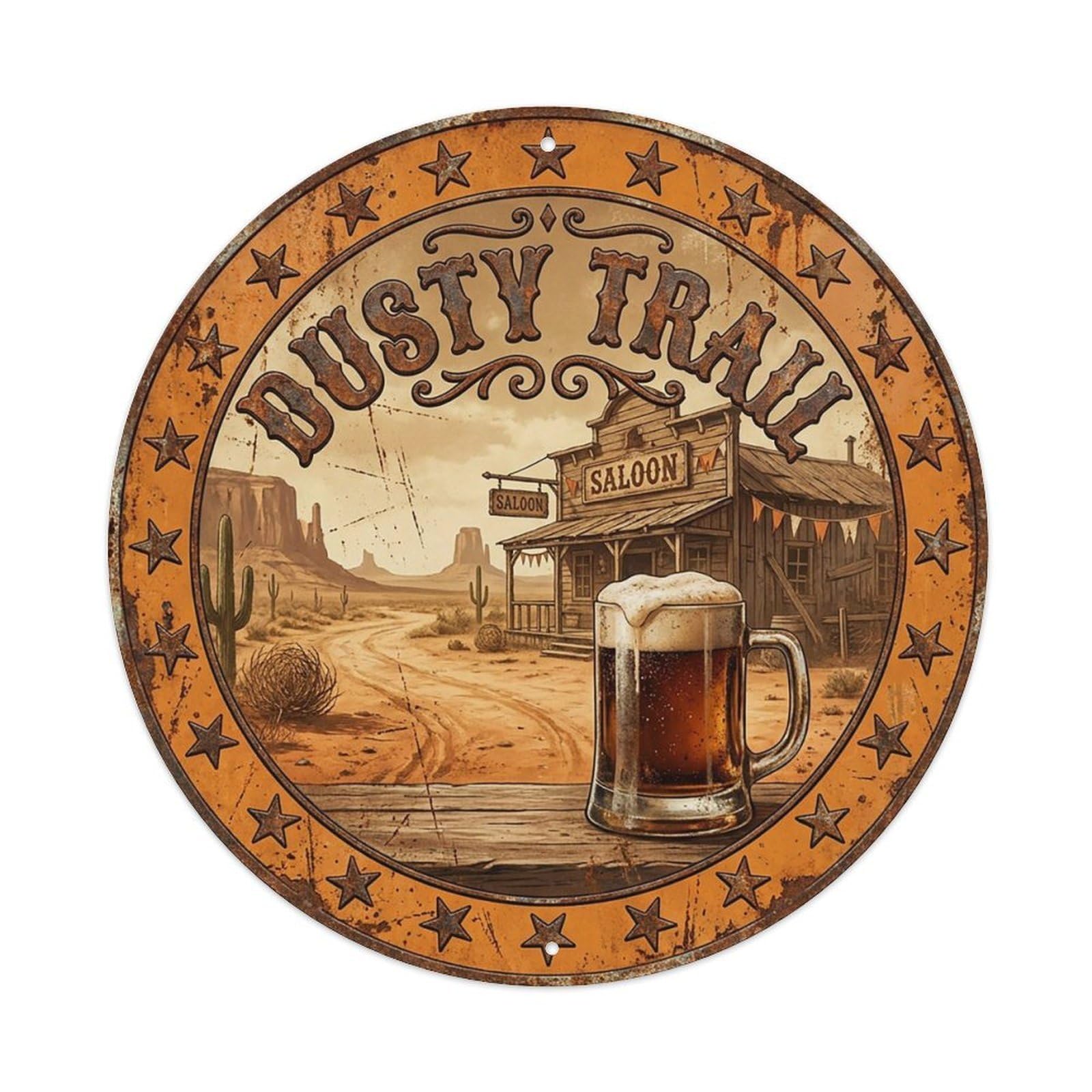 Vintage Beer Western Cowboy Dusty Trail Retro Bar for Pub Vintage Metal Tin Sign Plaque Wall Decor for Cafe, Club Bar, Office, Garden Metal Poster 8x8Inch
