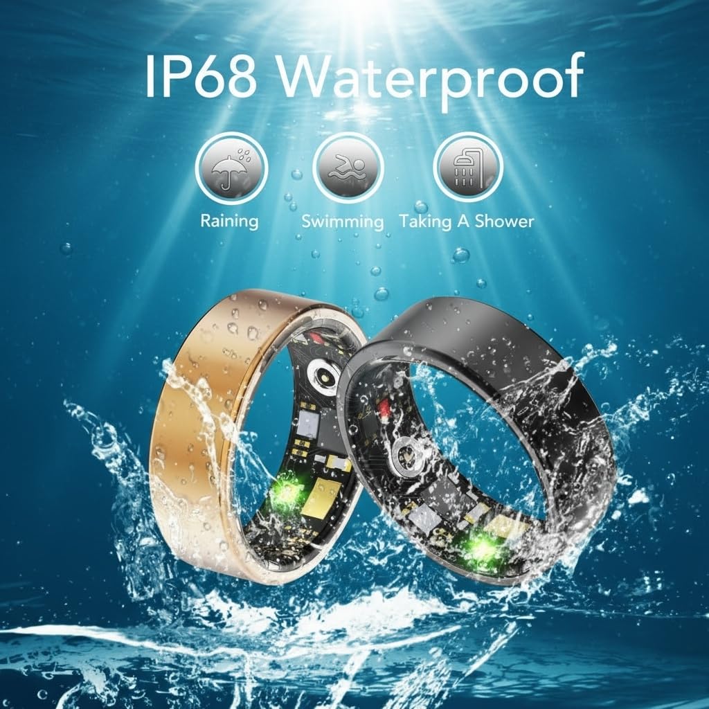 Ultradünner Smart Ring für Damen und Herren, Gesundheit Tracker Ring mit Blutdruck, Herzfrequenz, SpO2, Schlafüberwachung, kein Abonnement, kompatibel mit iOS & Android (Schwarz, 8)