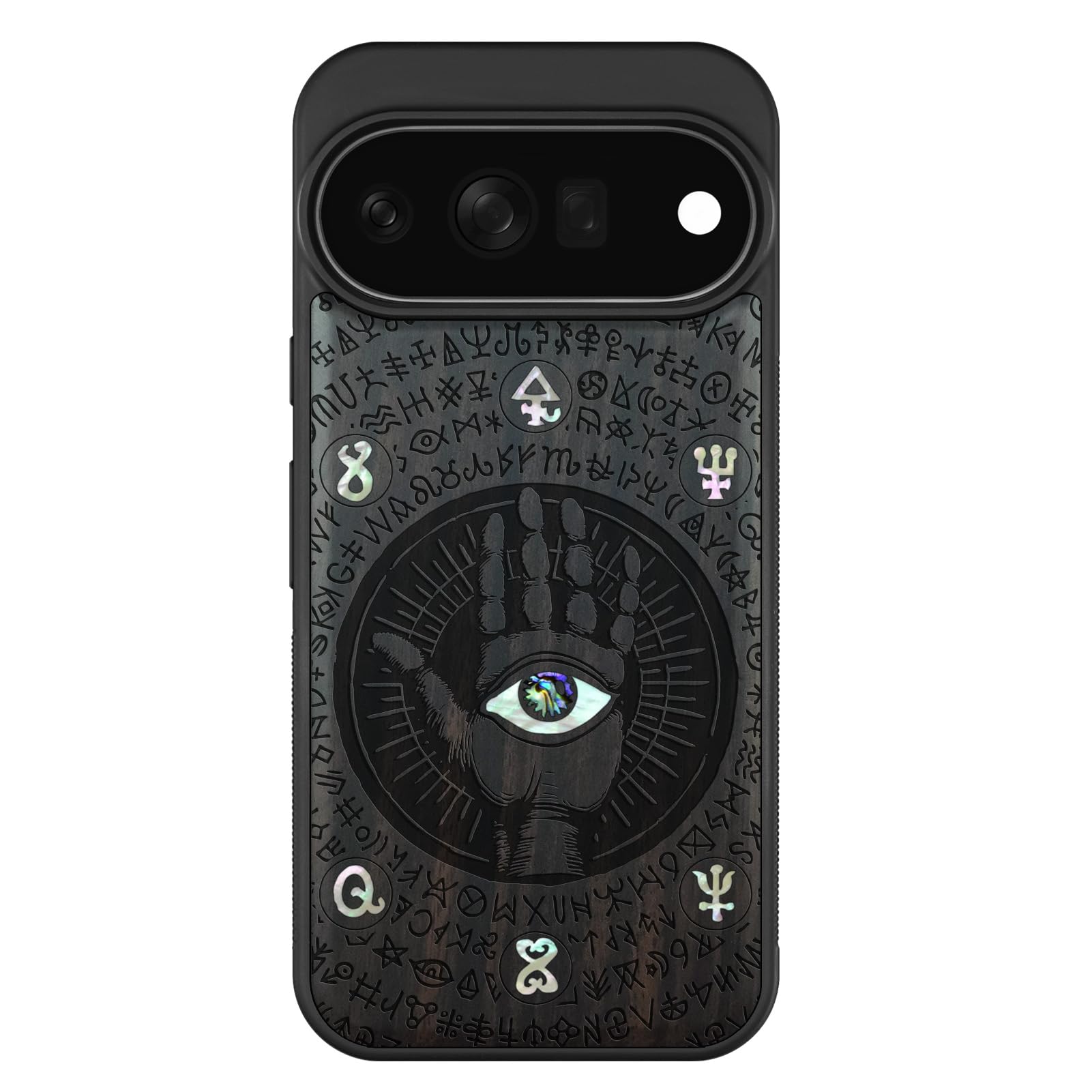 Carveit Madera Funda para Pixel 11 Pro XL (Oscura-El Enigmático Ojo)