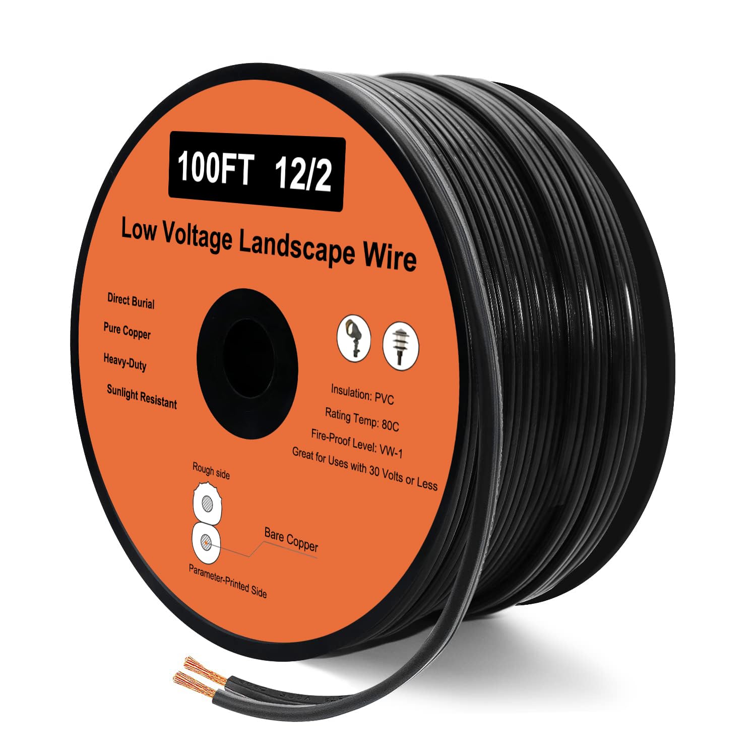 UBOORY 12 Gauge Wire 2 Conductor 100FT, 12/2 Low Voltage Landscape Wire, for Low Voltage, Outdoor Direct Burial Electrical Wire, Copper Wire