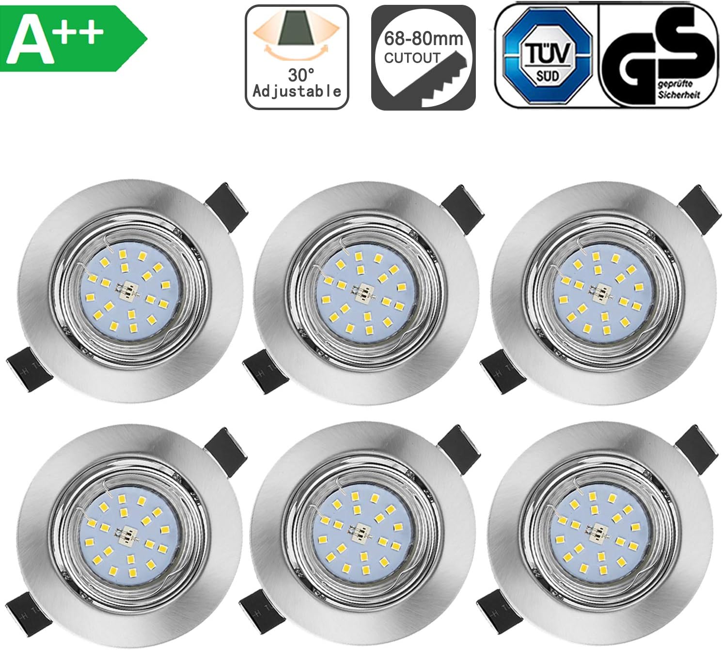 LED Built-in Spotlights GU10 Spotlights, Liqoo 6x 4 W Warm White Spotlight White Small Spot Equivalent to 35 W Modern 6x Gu10 Einbaustrahler 4w Warmweiss [Energy Class A+]