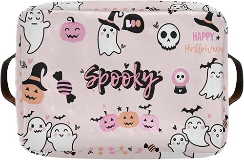 Miniatura 9 de Cesta de almacenamiento de lona plegable con asas, organizador de almacenamiento duradero de fantasmas de dibujos animados de Halloween para