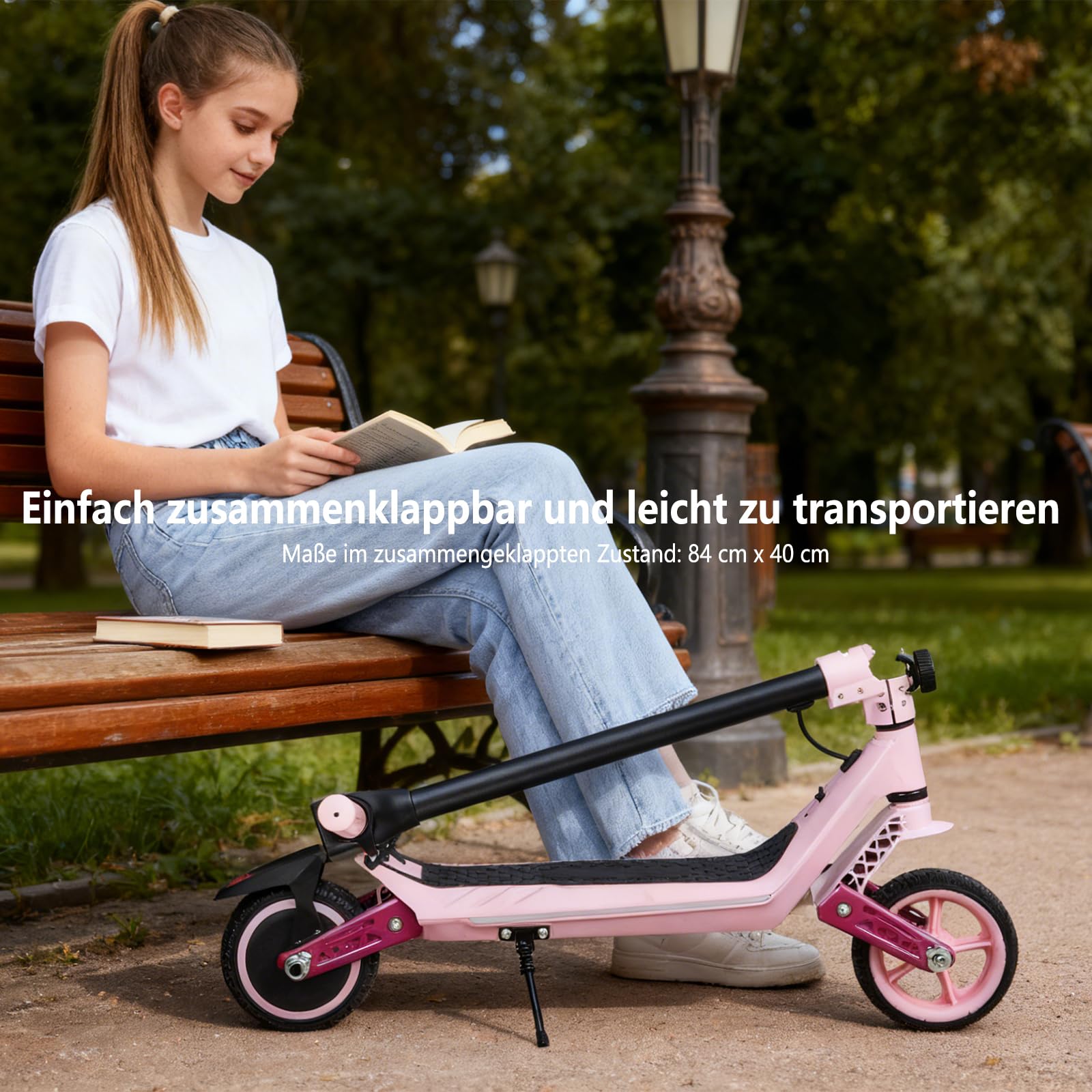 Monopattino elettrico per bambini da 6 a 14 anni, 16,5 cm, pieghevole, 3 display a LED alti regolabili, leggero, con luci, portata massima 15/7/6 km, 2/3 modalità (8-16 km/h)