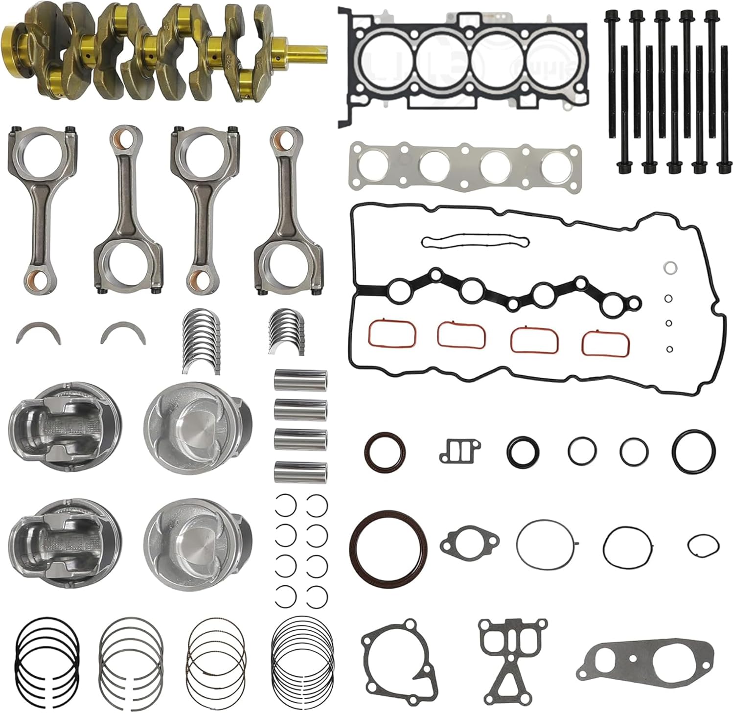 G4KJ 2.4 Engine Rebuild Overhaul Kit w/Crankshaft Connecting Rods Piston Ring Kit Main & Rod Bearings Fit For Hyundai Tucson Sonata Kia Sorento Optima 2.4L 2011-2020 23040-2G500 23111-2G200