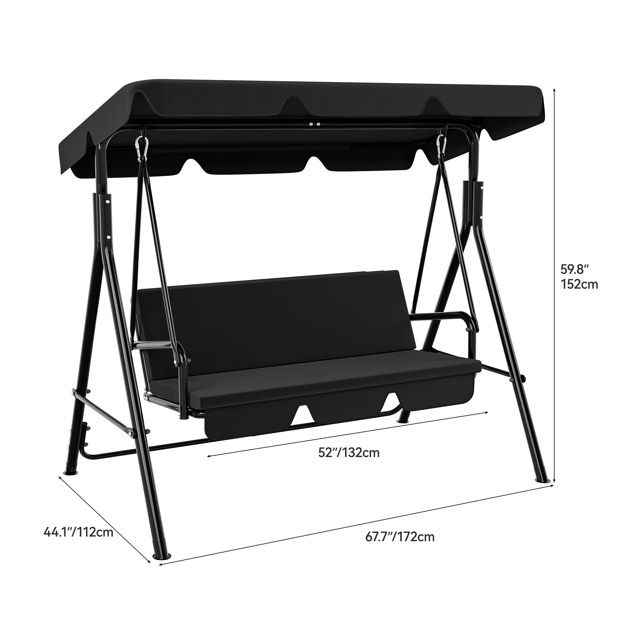 YITAHOME Balancelle de Jardin 3 Places, 170 x 110 x 153 cm, avec Auvent Réglable et Coussin Amovible, Charge 270 kg, Balancelle pour Terrasse, Piscine, Porche