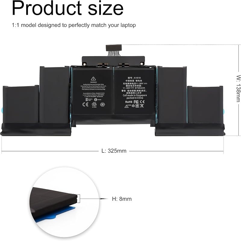 Baterie de schimb BLESYS A1618 pentru laptop MacBook Pro 15 inchi Retina A1398 Late 2013 Mid 2014 2015 A1494 11,36V 8755mAh 99,5Wh