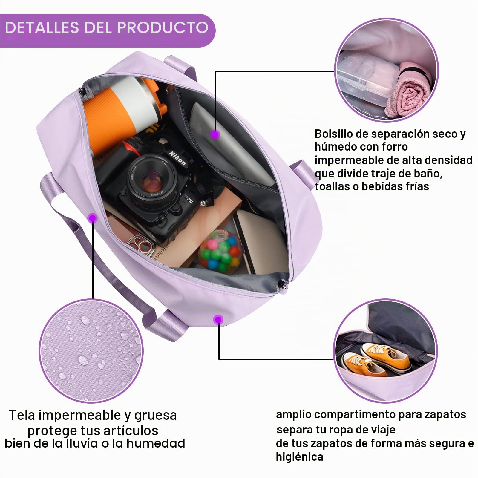 Bolsa de Viaje, CS COSDDI Plegable Bolsas Gimnasio de Viaje, Impermeable Bolsa de Viaje Mujer Fin de Semana, Grande Bolsa de Lona con Bolsillo húmedo y para el Hombro