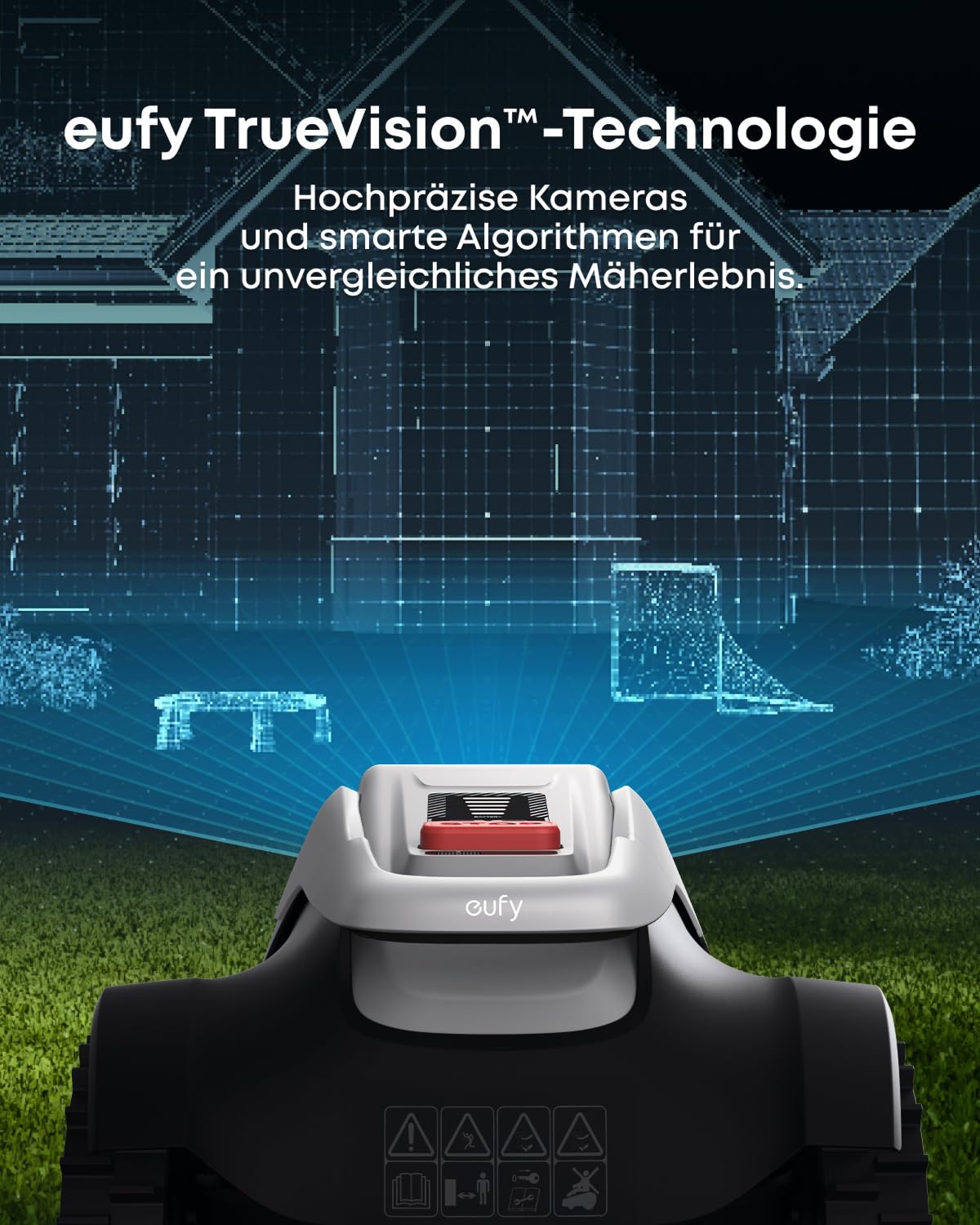eufy E15 Mähroboter, Keine Signalausfälle, Kein RTK, TrueVision Technologie, Smart-Navigation, Garten bis 800m², Präzisionsrandschnitt, Hindernisvermeidung, App-Steuerung (Generalüberholt)