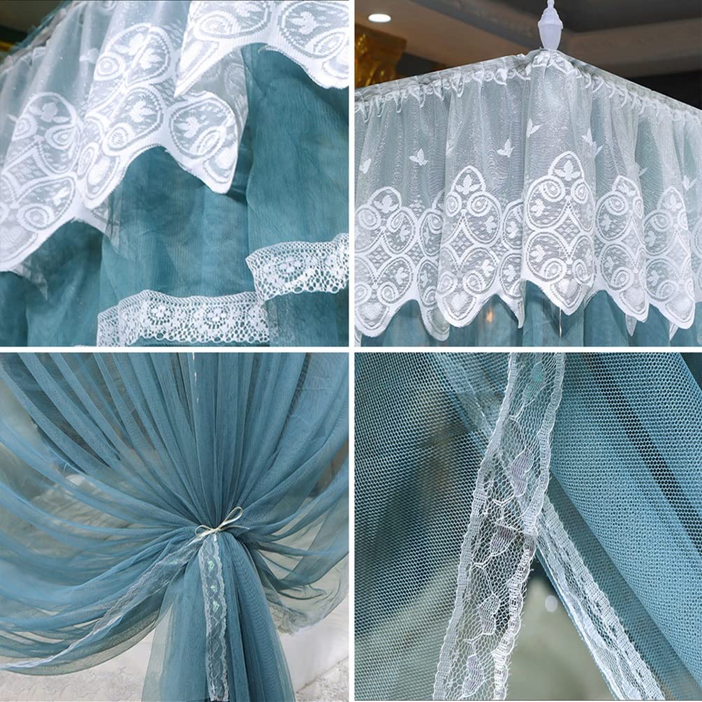 OKUOKA Zanzariera a baldacchino a baldacchino a 4 Angoli, copriletto in Pizzo con Supporto in Acciaio Inossidabile, Decorazione della Camera da Letto della Camera da Letto della principes