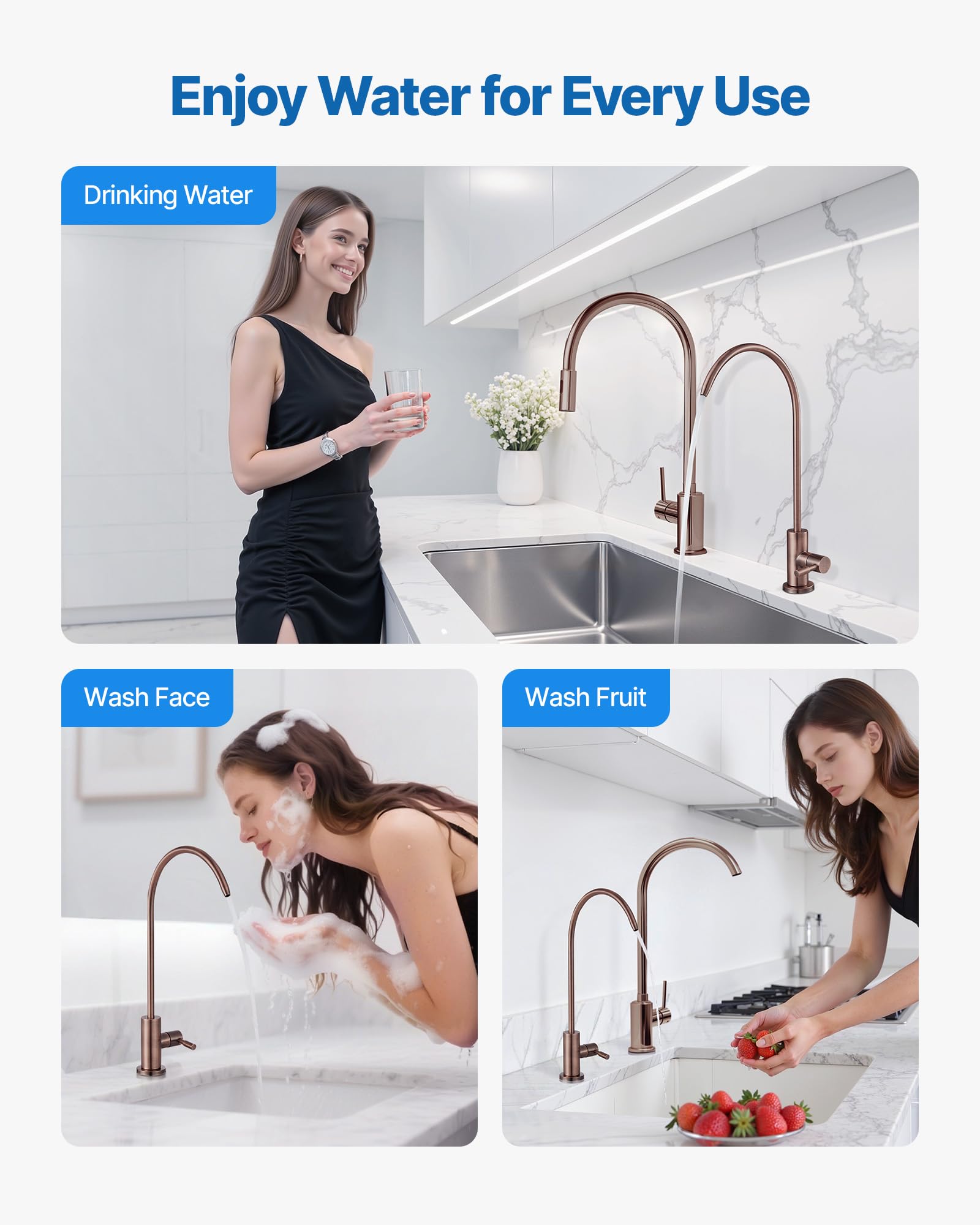 VEVOR Grifo de Acero Inoxidable para Agua Potable sin Plomo, Grifo de Ósmosis Inversa con Válvula de Latón Macizo, Resistente a la Corrosión y Duradero, para Fregadero de Cocina, Bar, Cafetería