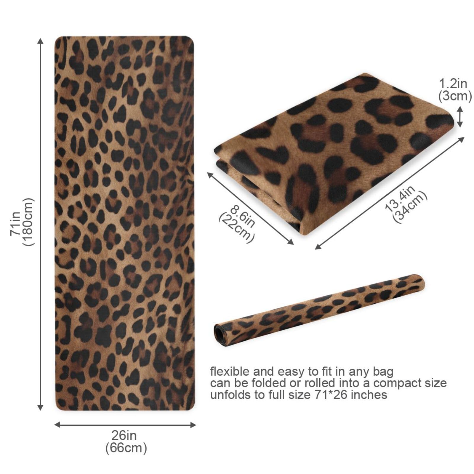 Yogamatte mit Leopardenmuster, rutschfest, Naturkautschuk, Fitnessmatte, für Zuhause, Workout, Fitnessstudio, Stretching, Pilates, mit Tragetasche, 180,3 x 66 cm