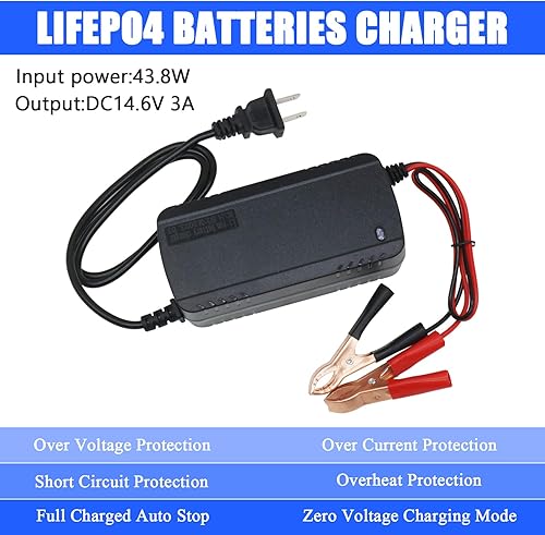 Miniatura 2 de Cargador de batería LiFePO4 de 14.6V 3A para batería de fosfato de hierro y litio de 12 V, cargador inteligente para baterías recargables de ciclo