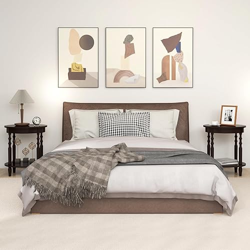 Miniatura 8 de Giantex Mesa auxiliar con estante de almacenamiento, juego de 2, mesa auxiliar redonda ovalada de 24.5 pulgadas con patas de madera maciza, mesa de