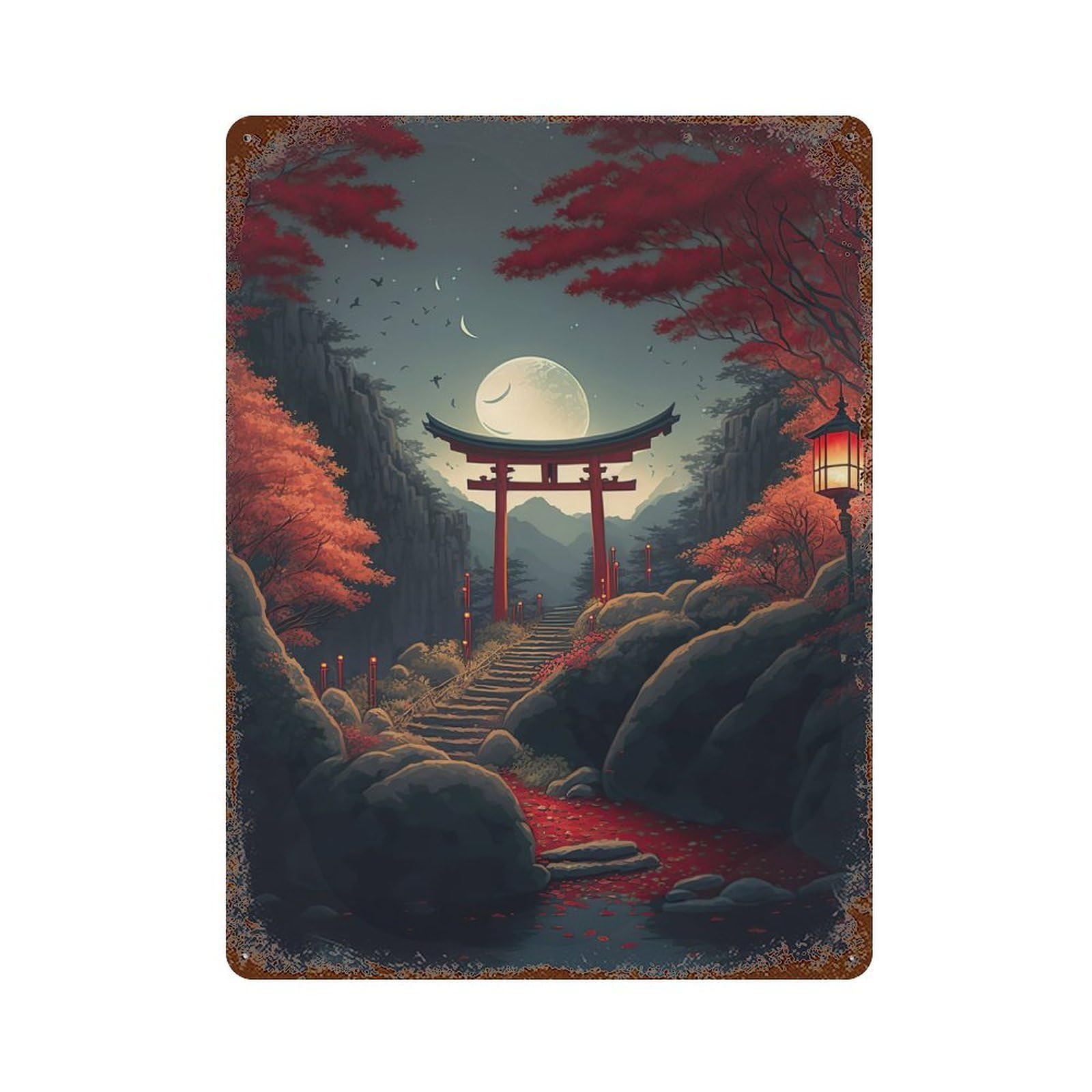 Rust Effect Japanese Shrine Vintage Rust Metal Sign 15.7"x11.8", Rustic Home Decor for Farmhouse, Kitchen And Entryway Decor