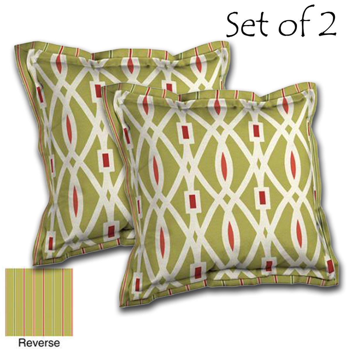 Comfort Classics Inc. Set of 2 Outdoor Patio Deep Seat Pillow Back with Flange 23.5" L x 21" W x 7" H. Polyester Fabric Larttice Green